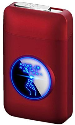 Porte Cigarettes avec Briquets Rechargeables USB, Créatif Graphique LED Boîte de Rangement de Cigarettes Électriques pour Femmes, Briquet Électrique Coupe Vent sans Flamme 2 en 1,Birthday Rouge