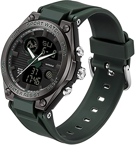 Damen Uhr Digital Armbanduhr mit Silikonarmband 50M Wasserdicht Digitaluhr für Mädchen Jungen Analog Sportuhr mit Alarm Datum LED Kinderuhr Elektronisch Grün