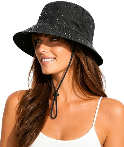Wasserabweisender Sonnenhut mit LSF 50+, verstaubare Krempe, Boonie für Damen und Herren, Sommer, leicht, Wandern, Outdoor-Kappe, Schwarz, Einheitsgröße