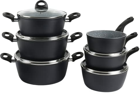 Forgecross - Pentole da cucina in alluminio pressato forgiato, antiaderente, sicure a induzione, pentole e pentole, pentole (6 pezzi di casseruola e casseruole)