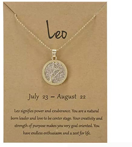 Gold Star Sign Coin Constellation Pendant Chain Necklace – Day – Leo (23rd July - 22nd August) - Zodiac Constellation Horoscope Celestial Astrology Jewellery - Women Men Gift