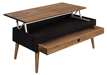 HOGAR24 ES - Alice - Table Basse relevable en Bois Massif avec tiroir Coulissant, Finition Noir et ciré. Dimensions : 100 x 50 x 47 cm
