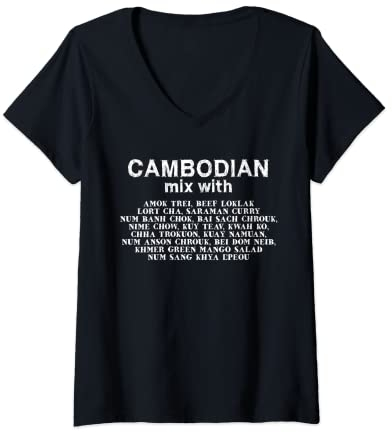 Damen Kambodscha Khmer Stolz Mix Küche Essen Eigenschaften T-Shirt mit V-Ausschnitt