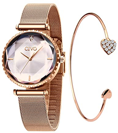 CIVO Orologio Donna Oro Rosa Set Impermeabile Orologio Polso Donna Acciaio Inossidabile Elegante Design Casual Orologi Quarzo Analogici per Donna Ragazze Regalo
