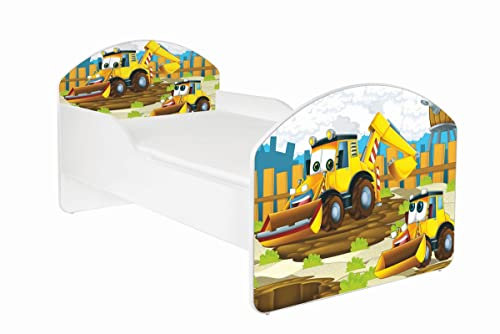 AS-TOR Kinderbett Jugendbett Maja 80x160 mit Matratze - Bett Schlafzimmer Kindermöbel Kinderbetten für Mädchen und Junge Hochwertige Möbelplatte Solide Sicher Bagger