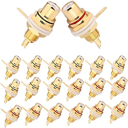 RUNCCI-YUN 20pcs 24K placcato Oro Connettori Jack Femmina RCA, Connettore Audio/Video RCA, Terminale di Montaggio a Pannello RCA, Adattatore Chassis