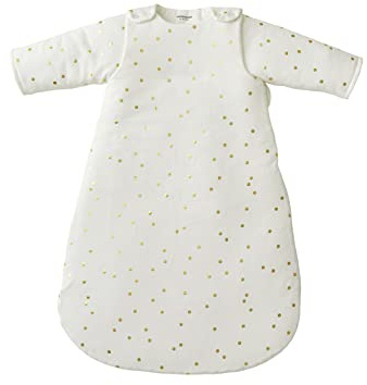 VERTBAUDET Green Forest Öko-Tex® Schlafsack mit abnehmbaren Ärmeln, Ecru/goldfarbene Punkte, 0/6 m
