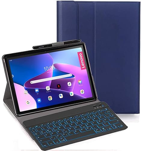 YHFZR Funda con teclado para Lenovo Tab M10 Plus de 3ª generación, [QWERTZ alemán] funda delgada con iluminación de 7 colores teclado inalámbrico funda protectora para Lenovo Tab M10 Plus 3rd Gen