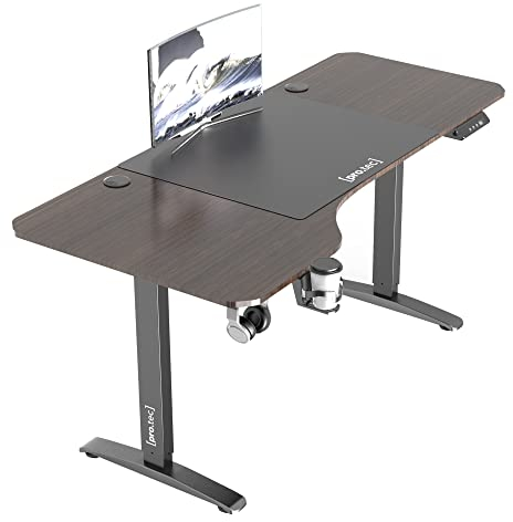 pro.tec Höhenverstellbarer Tisch Oxnard 160 x 75 cm elektrisch Schreibtisch mit Memory-Funktion Arbeitstisch bis 80 kg Computertisch mit Getränkehalter Kopfhörerhaken Aluminiumgestell Walnuss-Optik