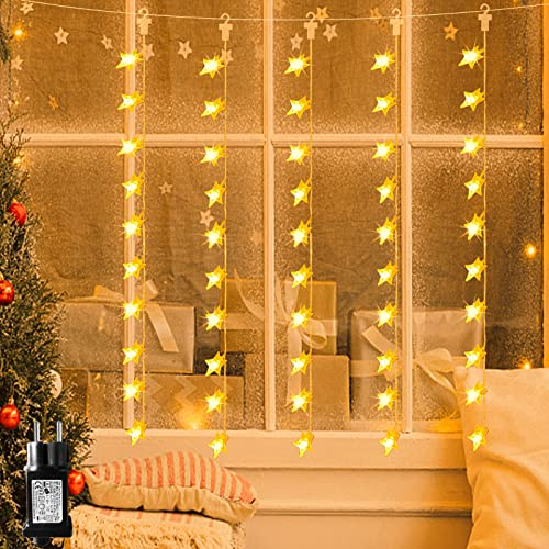 FANSIR LED Sternenvorhang Lichterkette,1m x 1m 50LED Vorhang Weihnacht IP44 Wasserdicht Fensterdeko,8 modi Weihnachtsdeko für Balkon,Hochzeit,Garten(Warmweiß)