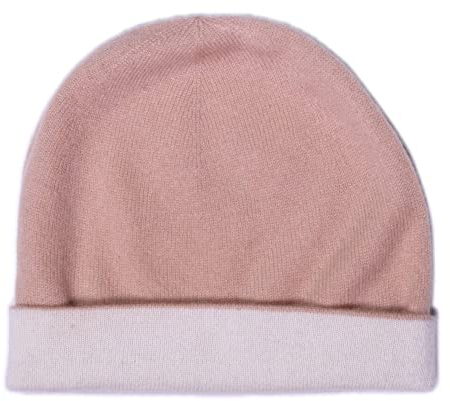 Tumelo 100% Kaschmir Mütze Damen & Herren, edle Cashmere Strickmütze, Unisex, warme wendbare Wintermütze - Camel