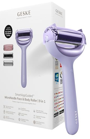 GESKE MicroNeedle Face & Body Roller | 9-in-1 Derma Roller | SmartAppGuided™ | Elektrisches Microneedling-Gerät | Nadelroller | Beauty Roller für Gesicht und Körper
