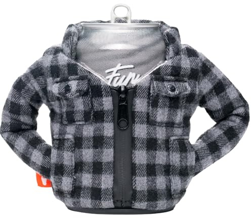 Puffin The Lumberjack Beverage Flannel | Unique Insulated 12 oz Can Cooler for Beer Soda Energy Drinks and More, Pewter