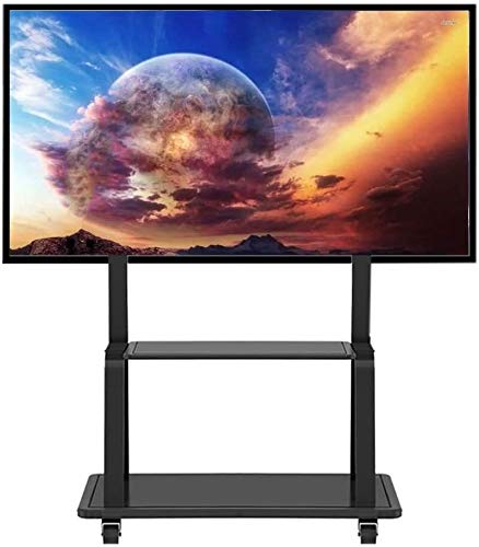 CAZARU Tragbarer TV-Ständer, robuster mobiler TV-Ständer mit Rädern und Stauraum, drehbarer schwarzer Universalwagen für 55/95 Zoll Plasma/LCD/LED-OLED-Flachbildfernseher, belastbar mit 180 kg