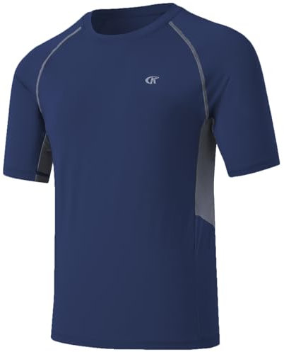 Huayuzh Mens Swimming Shirts Short Sleeve Rash Guards Rashguard UPF 50+ Quick Drying T-Shirts Surfing Pool Beach Sports Top NavyBlue XXL