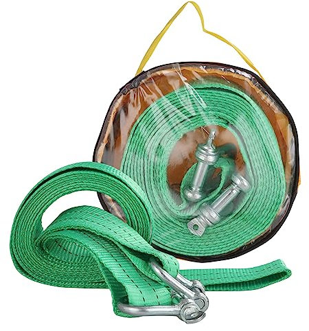 ZOFUN 2 Roll 5 Meters Tow Straps, Green Car Tow Rops for Cars with U-Ring Hooks & Portable Storage Bags, Polyester Fibre Tow Rope Heavyduty 4x4 for Car Emergency & Breakdown, 5 Tonne