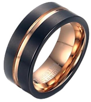 YAHOYA Bague en carbure de tungstène en Acier de qualité pour Hommes Bague Deux Couleurs Or Rose et Noir