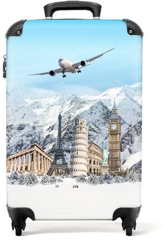 NoBoringSuitcases.com® Handgepäck, Hartschalenkoffer mit TSA Schloss, Trolley, Reisekoffer, Carry on, Rollkoffer, Klein oder Mittelgroß Blau Weiß