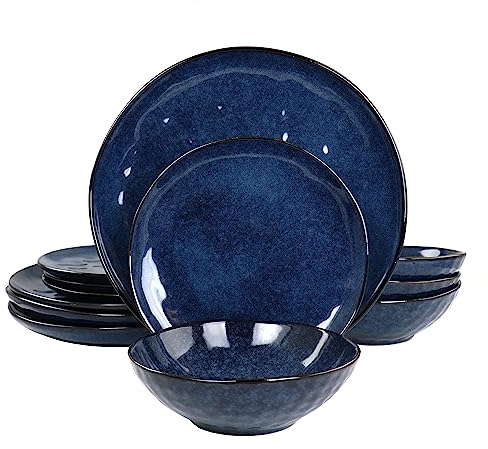 Elama Samara - Vajilla de gres (12 piezas), color azul