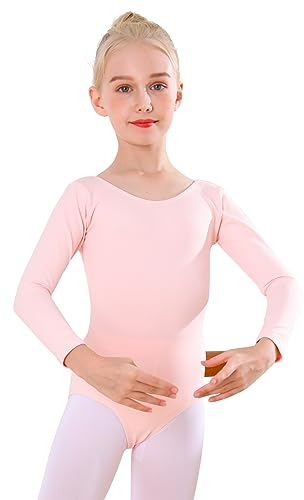 Bezioner Body Danza Classica Bambina Body Ginnastica Artistica Bambina Ballet Leotard Manica Lunga per 3-12 Anni Rosa 120