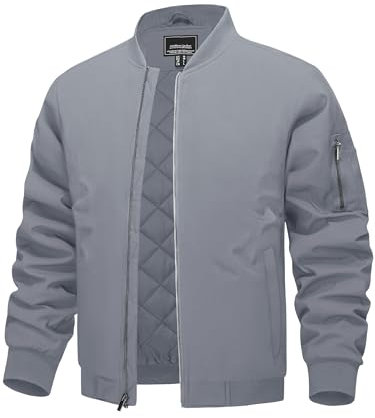 TACVASEN Winter Jackets for Men Windproof Bomber Jacket Water Resistant Casual Warm Baseball Coats Light Grey,L