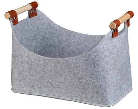 Cesta per Legna da Interno,Cestino In Feltro Con Manico,Borsa Pieghevole in Feltro,Cesto Portalegna da Interno per Legno, Giornali, Legna da Ardere, Vestiti(Grigio)
