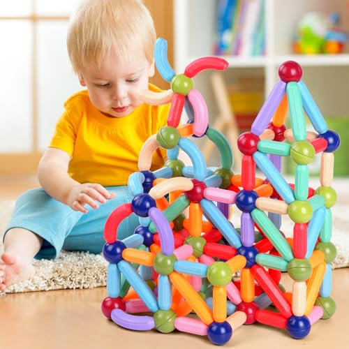 OSDUE 72 Teile Magnetic Building Sticks Set, Magnetische Bausteine, Magnetspielzeug Magneten Kinder, Montessori Spielzeug, Weihnachten Geburtstags Geschenk ab 3 4 5 6 7 8 Jahre Junge Mädchen (Farbe)