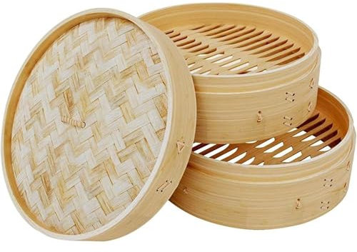 YOtat Vaporiera in bambù A 2 Livelli, Vassoio per Cestello per Cottura A Vapore, Rivestimento Riutilizzabile per Gnocchi, Verdure, Pesce, Panini di Riso, Risparmio di Tempo di Cottura (A 36 Cm)