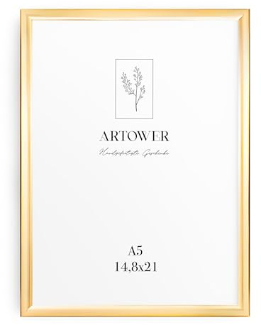 Artower® Bilderrahmen Gold Metall Dünner Rahmen für DIN A5 15 x 21 cm | Posterrahmen Groß für Collage | Picture Frame Metal 15x21 cm | Aluminium Schmal Bilderrahmen | Gold Poster Rahmen