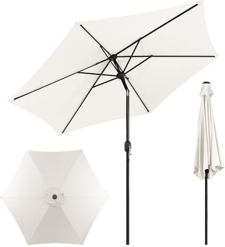 Eulenke Parasol de 270 cm de diamètre - Inclinable des deux côtés à 30 ° - Protection UV - En polyester - Imperméable et résistant aux taches - Parasol de marché sans support - Crème