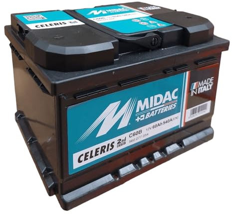 Generico MIDAC C60B BATTERIA AVVIAMENTO AUTO 12V 60 AH SPUNTO MAGGIORATO 540A. MISURE: 242 X 175 X 175. PRODOTTO DI ALTISSIMA QUALITA'. MADE IN ITALY.