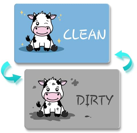 Funny Cute Cartoon Clean Dirty Dishwasher Magnet, Universal Kitchen Flip Sign Indicator, Double Sided Kitchen Dish Washer Refrigerator Magnet Flip with Magnetic Plate for Mother's Day (A-6)
