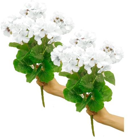 Callicarpa 14 Zoll Künstliche Begonien-Blumen für den Außenbereich, Künstliche Blumen, Geranien, Künstliche Blumen, Realistisch für die Dekoration, UV-beständig, kein Verblassen, (White)