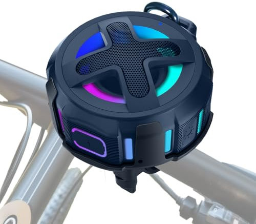 XLeader Enceinte Portable Bluetooth avec support de poignée pour vélo et moto, IPX7 étanche, Petit Enceinte Bluetooth puissante sans fil extérieur avec lampe, clip et microphone, Accessoires,pour ride
