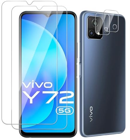 Protector de Pantalla para OPPO A72, 2 Piezas Cristal Vidrio Templado y 2 Piezas Protector Camara, Dureza 9H, Ultra Transparente, Anti Arañazos, Sin Burbujas, Antihuellas