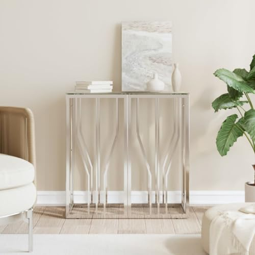 LAPOOH Konsolentisch 70x30x70 cm, Edelstahl und Glas, Beistelltisch, Wohnzimmer Tisch