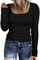 Aottori Damen Langarmshirt Stretch Pullover Eckigem Ausschnitt Gerippt T-Shirt Slim Fit Sexy Oberteile Langarm Baumwolle Tops Schwarz M
