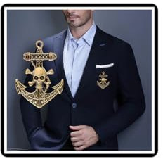Totenkopf Skelett Brosche Pirat Anker Corsage Brust Anstecker Jahrgang Mensch Skelett Kragen Revers Anstecknadel Anzug Rock Mantel Abzeichen Accessoires für Frauen Männer Herren Damen (Gold)