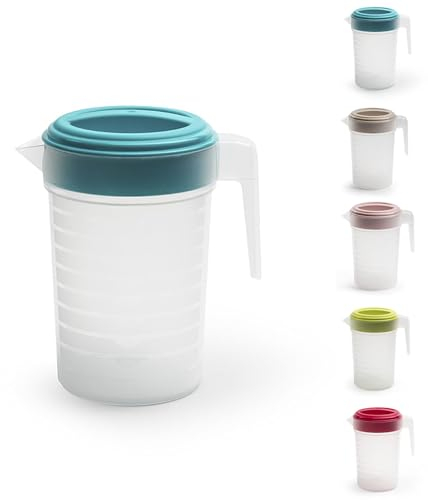 PLASTIFIC Food Grade Jug - Perfect for Stock Gravy - Microwave Safe - Kitchen Homebrew Liquids - Microwave Safe Pitcher (with Turquoise Lid, 1L)