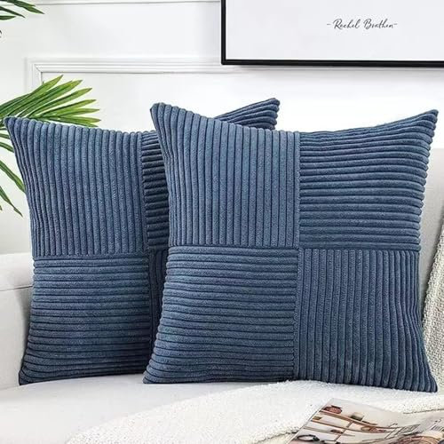 Bettschlange Kissenbezug 50 x 50 cm, 2er Set Kordsamt Kissenbezüge, Kissenhülle Dekokissenbezug Zierkissenbezug Dekokissen Sofakissen für Sofa Schlafzimmer Wohnzimmer Balkon Sessel,Denim Blue