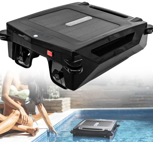 moupeaktain Robot Skimmer para Piscina, Skimmer Automático para Piscina con Doble Energía Solar/Batería, Limpiador Robótico para Piscinas con Función De Escape, para Todo Tipo De Piscinas