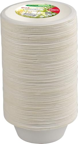 Catergold Eco-Bio Bagasse Bowls, Disposable Plates, Sugarcane Fibre, White, for Parties, Picnics, BBQs (Bowl 6oz 100 Pack)