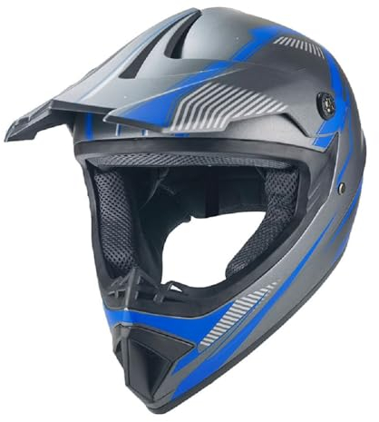 Kinder Crosshelm Shadow of Blue AHP grau blau – Motorradhelm für Kinder, ABS-Schale, robuster Kinderhelm für Downhill, Quad und Motocross (XL)
