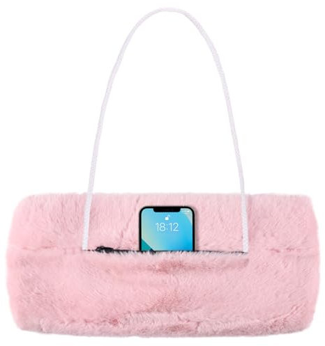 Winmany Manchons d'hiver en fausse fourrure pour femme avec poche extérieure pour téléphone, clés, pièces de monnaie, petits objets, rose, taille unique