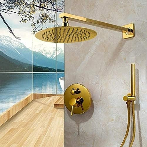 Badezimmer-Duschset aus gebürstetem Gold aus massivem Messing, Regenduschkopf, Duscharmatur, Decken- und Wand-Duschmischer-Set