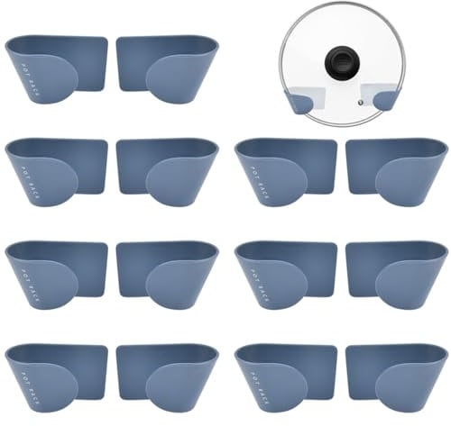 ZOGPLG 8 Paare Selbstklebender Pot Lid Holder selbstklebender deckelhalter pfannendeckel halterung plastik topfdeckelhalter selbstklebend für Schranktür Platzsparende Wandmontage, blau