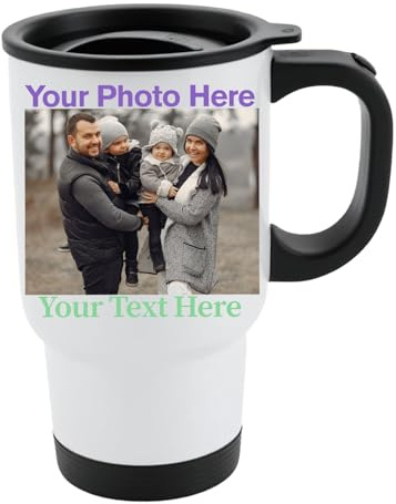 Excudo Trade LTD Personalised Travel Mug Insulated Thermal Coffee Cup with Spill Proof Lid Reusable Leakproof Fathers Day Stainless Steel Mug for Hot & Cold Drinks Portable Travel Flask