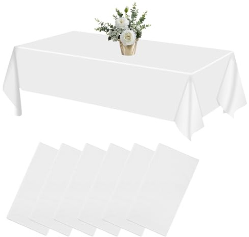 Einweg Tischdecke Weiß, [6 Stück] Einwegtischdecken Wasserdicht, Rechteckig Tischdecken Tischtuch Geeignet für Geburtstag, Party, Hochzeit, Weihnachten, 137 x 274 cm, Weiss
