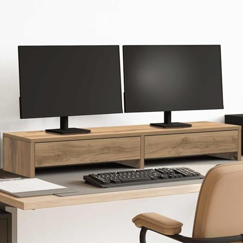 Gecheer Supporto Monitor con Cassetti Rovere 100x27x15 cm in Truciolato