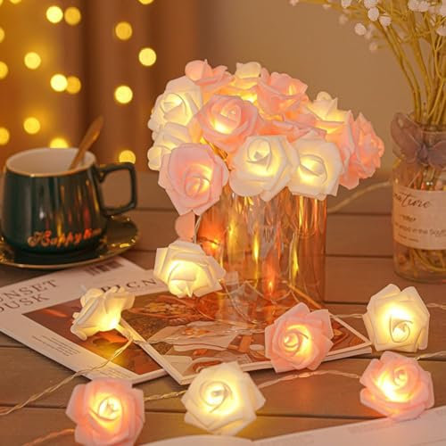 Durdiiy 40 LED Rose Flower Fairy String Lights, 19.7 FT Artificial Rose Garland Fairy Lights Battery Operated Rose Light for Valentine's Day,Wedding Mother's Day Anniversary Decor Presents for Girls